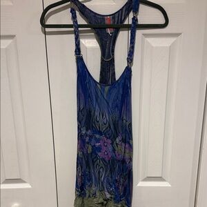 Free People Blue and Green Floral Tank Top